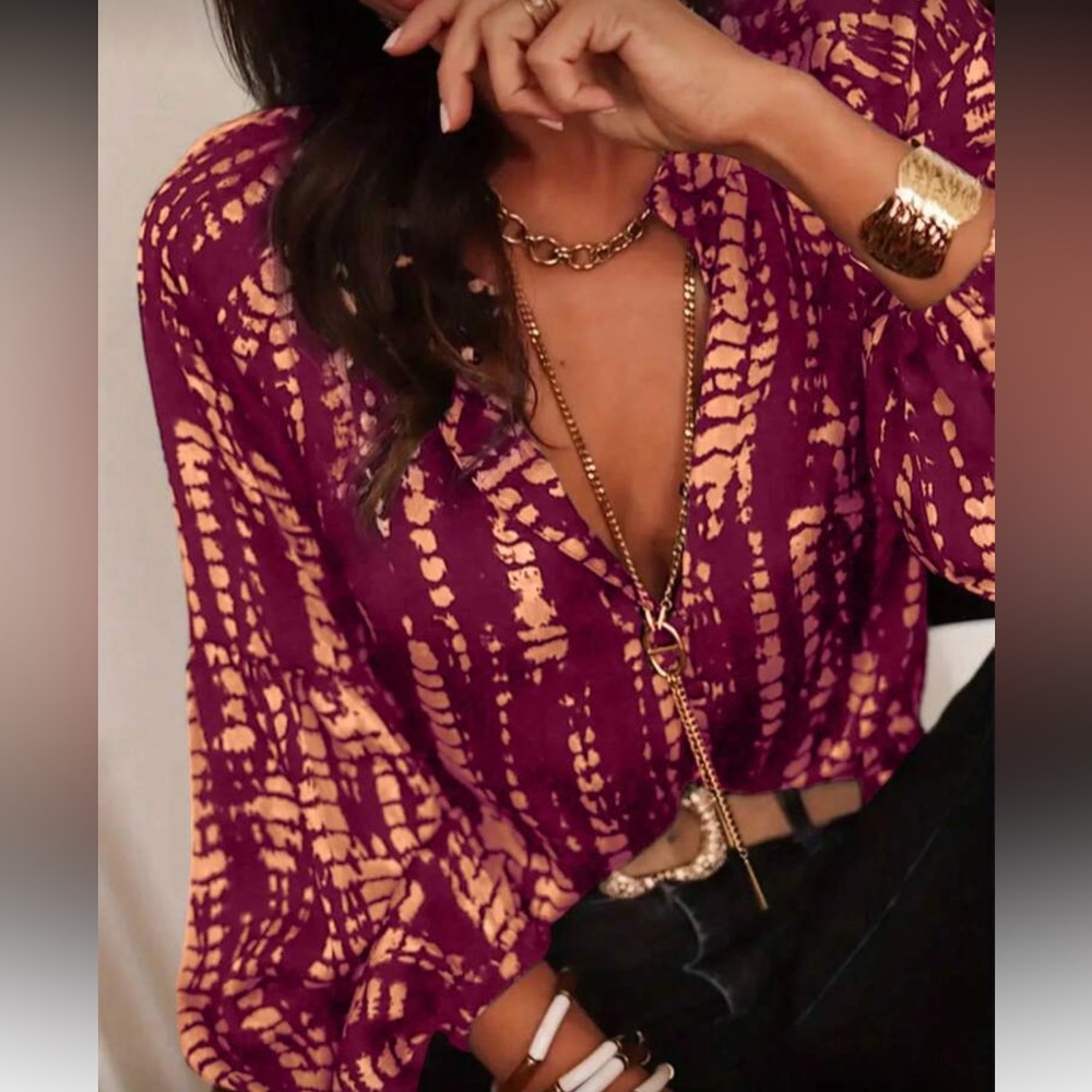 Chic Deep Purplish Burgundy and White Women's Top